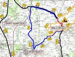 Carte des travaux de renouvellement de la RD300 à Ballon-Saint-Mars