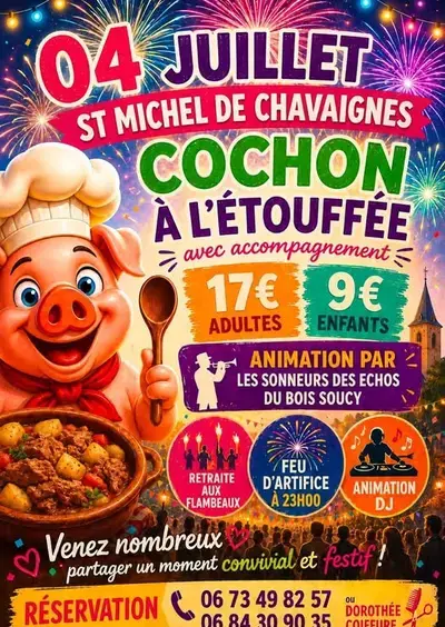 Cochon à l'étouffée et feu d'artifice