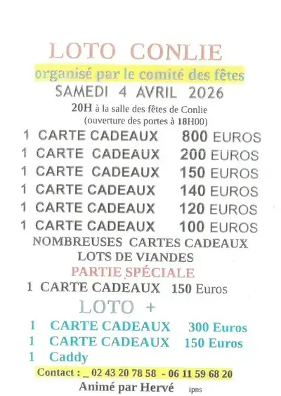 Loto du Comité des fêtes de Conlie