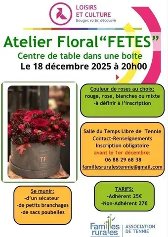 Atelier floral : centre de table de fêtes dans une boîte
