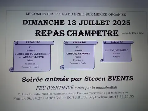 Fête nationale : repas champête, bal et feu d'artifice