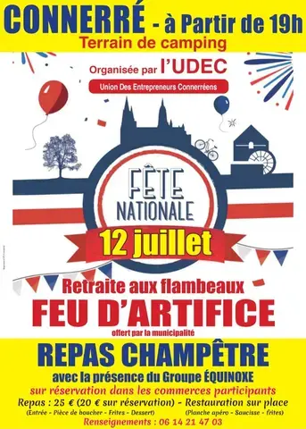 Fête nationale : repas champêtre, retraire aux flambeaux et feu d'artifice