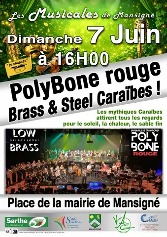 Les musicales de Mansigné. Concert, PolyBone Rouge Brass & Steel Caraïbes !