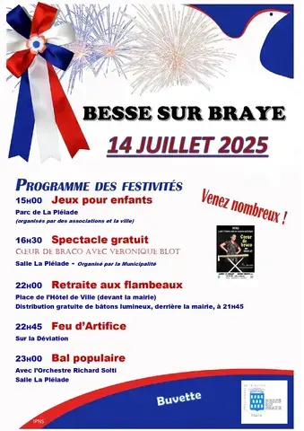 14 juillet : jeux, spectacle, bal, retraite aux flambeaux et feu d'artifice