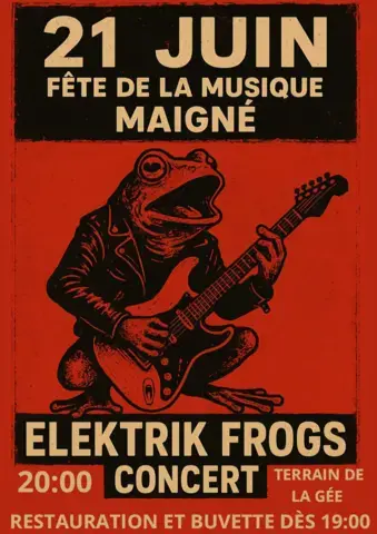 Concert gratuit du groupe de rock Elektrik Frogs pour la fête de la musique le 21 juin 2025