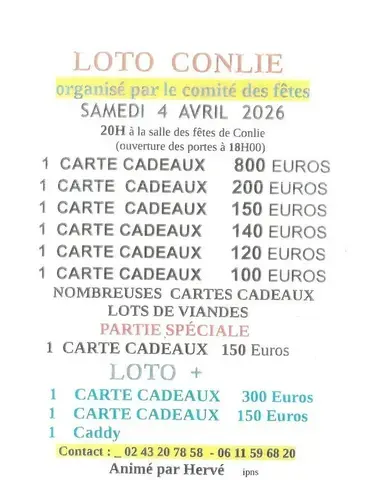 Loto du Comité des fêtes de Conlie