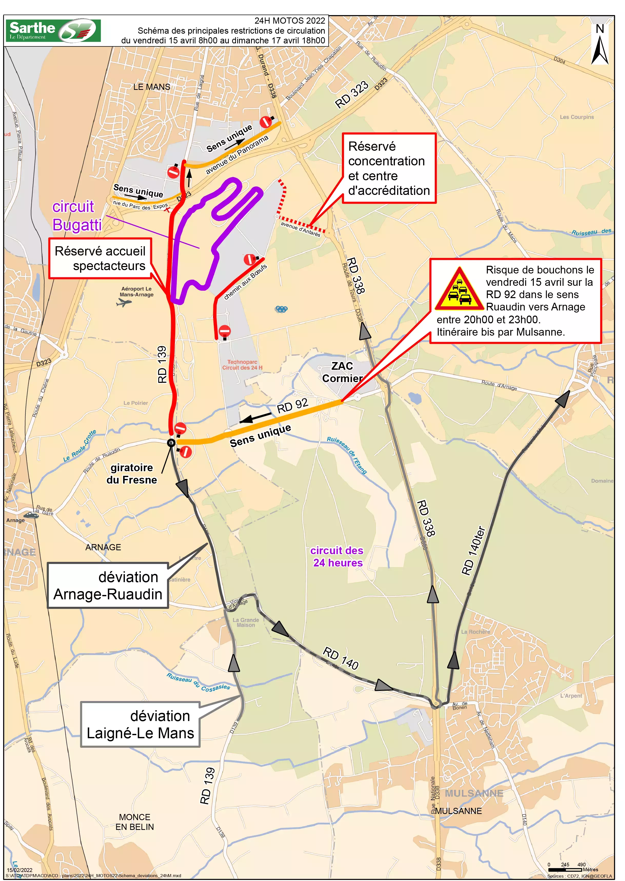 24h Motos 2022 - Plan des principales restrictions