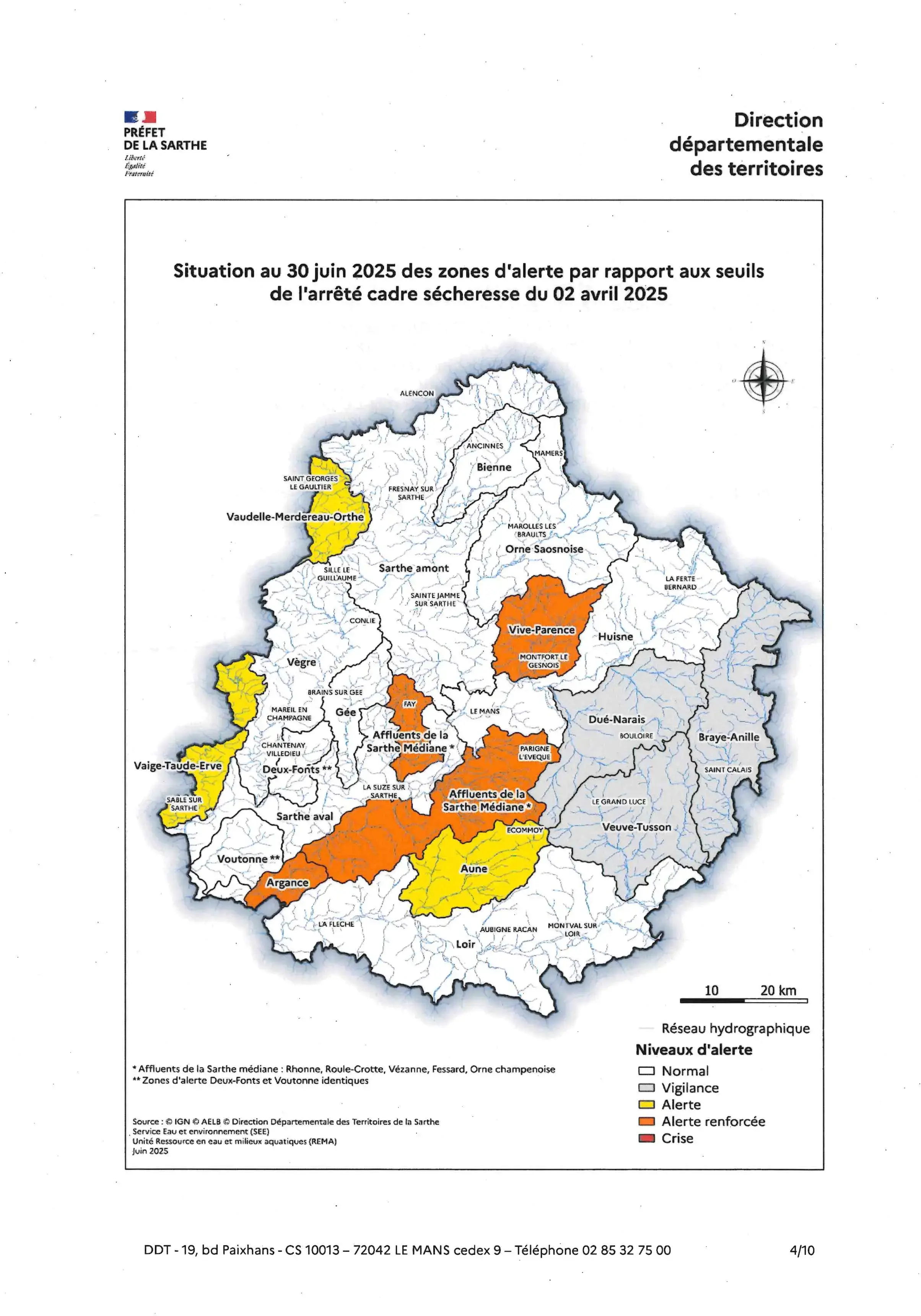  Zones d'alerte sécheresse au 2 juillet 2025