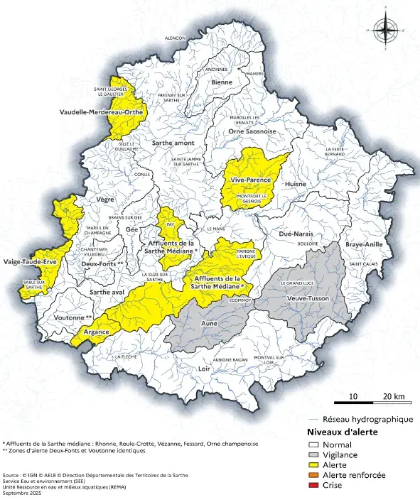  Zones d'alerte sécheresse au 17 septembre 2025