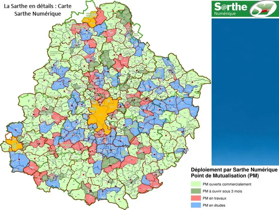 Carte de déploiement par Sarthe Numérique (Points de mutualisation)